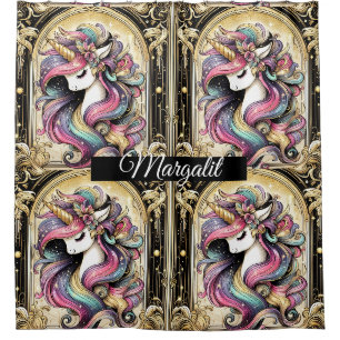 Kunstname Art Deco Regenbogen Glitter-Einhorn Duschvorhang