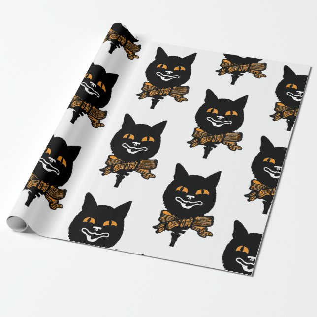 KUNSTNOUVEAU SCHWARZER CAT-Packpapier HALLOWEEN Geschenkpapier (Ungerollt)