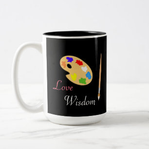 Kunstpalette mit Pinsel & Text auf Schwarz Zweifarbige Tasse