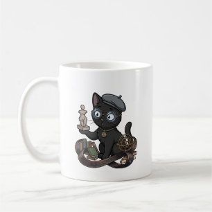 Kunstphilosoph schwarzer Katzenskulpteur mit Sonne Kaffeetasse