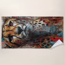 Kunstporträt eines Geparden mit urbaner Graffiti-K Strandtuch