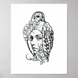 Kunstposter Frau und Papagei von Storey Art Poster