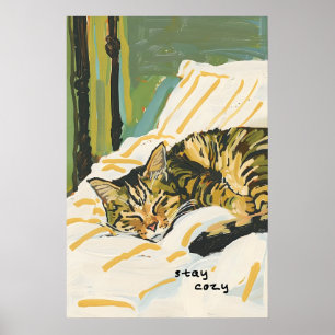 Kunstposter schlafende Katze Gemütliche Bett Szene Poster
