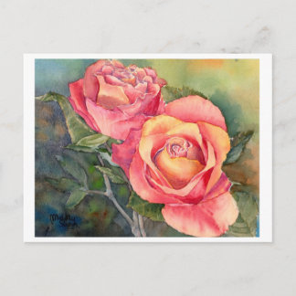 Kunstpostkarte - "Rote Rosen", Aquarell Postkarte