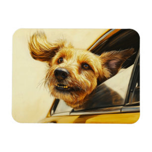 Kunstprint: Verspielter Hund genießt Autofahrt Magnet
