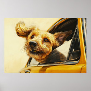 Kunstprint: Verspielter Hund genießt Autofahrt Poster