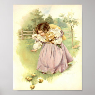 Kunstprint von Maud Humphrey Mädchen mit Küken Poster