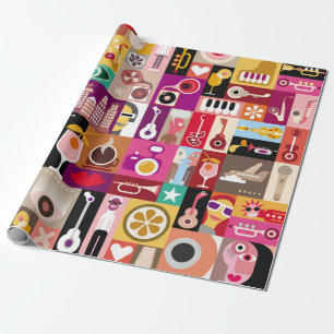 Kunstsammlung, musikalische Vintage Illustration. Geschenkpapier