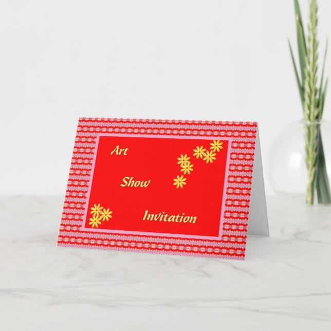 Kunstschau-Einladung, rotes, gelbes digitales Desi Einladung (Vorderseite)