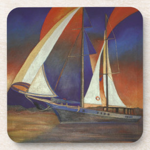 Kunstschlucht unter Segel in Orange und Lila Getränkeuntersetzer