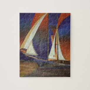 Kunstschlucht unter Segel in Orange und Lila Puzzle