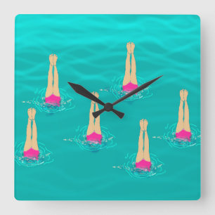 Kunstschwimmer beim Schwimmen unter Wasser Quadratische Wanduhr