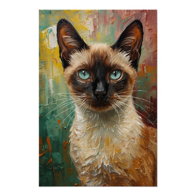Kunstsiamesische Katze Portrait Lebendes Ölgemälde Poster (Vorderseite)