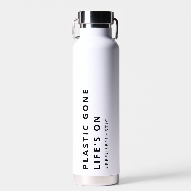 KUNSTSTOFF, DAS LEBEN LIEGT AUF GERETTET PLANETENS TRINKFLASCHE (Vorne)