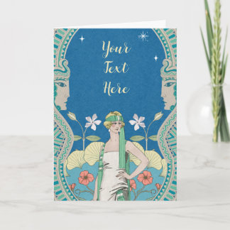 Kunstvolle Art Nouveau Vintage Blaue Damenarkade  Karte