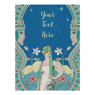 Kunstvolle Art Nouveau Vintage Blaue Damenarkade  Poster