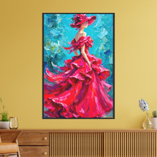 Kunstvolle Dame mit Hut an der Wand - Druck Leinwanddruck