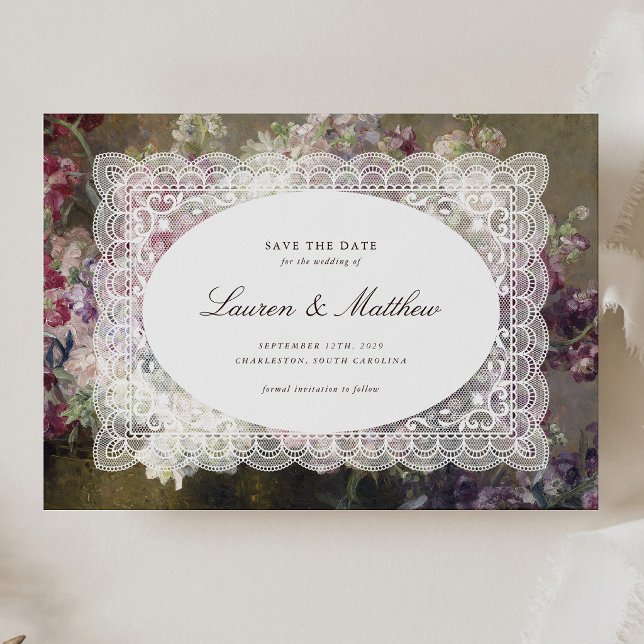 Kunstvolle Spitzenelemente - Florale Save-the-Date Save The Date (Von Creator hochgeladen)