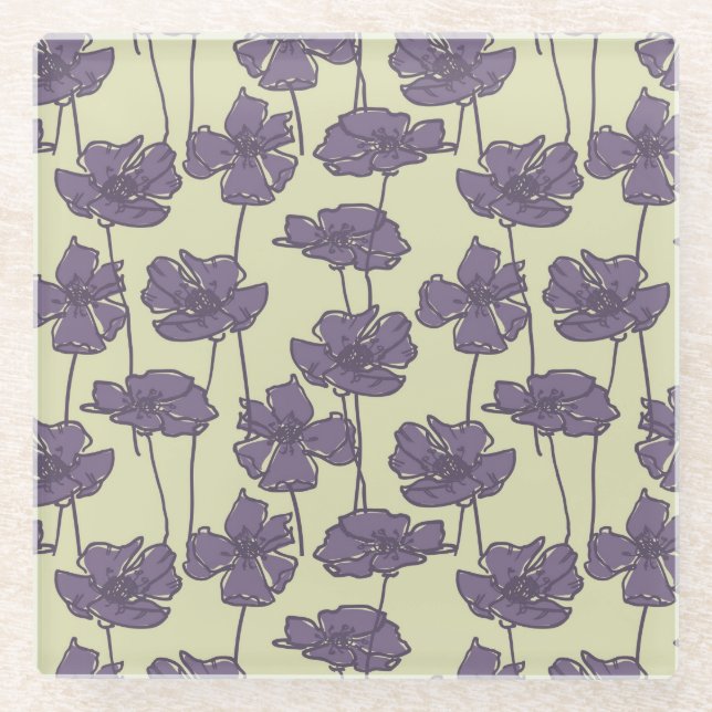 Kunstvolle Vintage-Blumenmuster-Hintergrund Glasuntersetzer (Vorderseite)