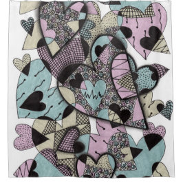 Kunstvolle Zentangle-Herzen-Duschvorhang - Romanti Duschvorhang