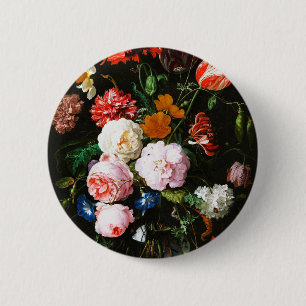 Kunstvoller Druck einer düsteren, blumigen Botanik Button