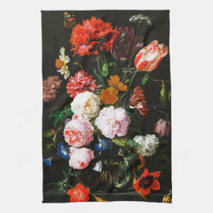 Kunstvoller Druck einer düsteren floralen Botanik  Geschirrtuch