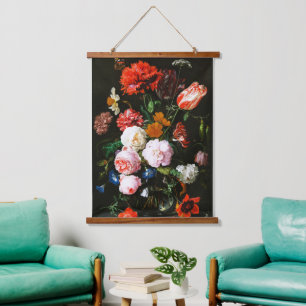 Kunstvoller Druck einer düsteren floralen Botanik Wandteppich Mit Holzrahmen