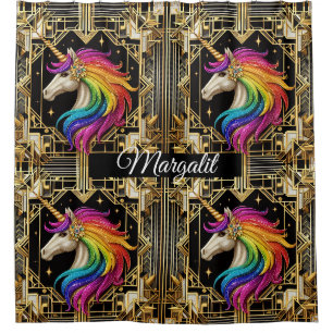Kunstvoller Name Art Deco Regenbogen Glitter Einho Duschvorhang