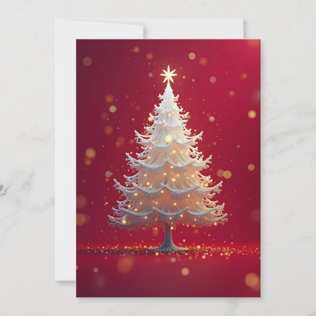 Kunstvoller weißer Weihnachtsbaum Einladung (Vorderseite)