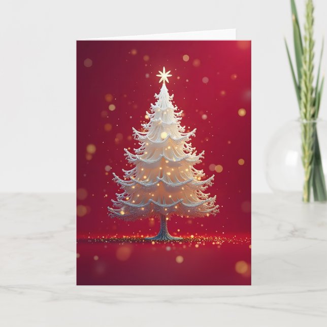 Kunstvoller weißer Weihnachtsbaum Karte (Vorderseite)