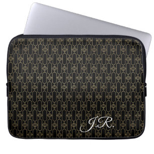 Kunstvolles Gold und schwarzes Art Deco Laptopschutzhülle