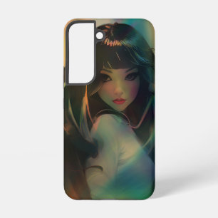 Kunstwerk eines Anime-Mädchens, umgeben von Regenb Samsung Galaxy Hülle