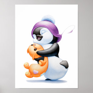 Kunstwerk für Kinderzimmer mit Pinguin und Teddybä Poster