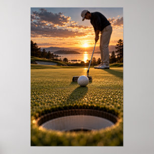 Kunstwerk Golf Putting bei Sonnenuntergang – Golde Poster
