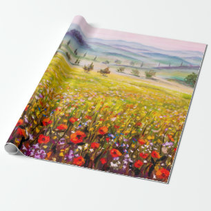 Kunstwerk Italienische Toskana Zypressen Landschaf Geschenkpapier