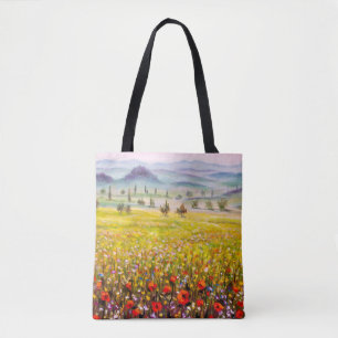 Kunstwerk Italienische Zypressenlandschaft mit m
