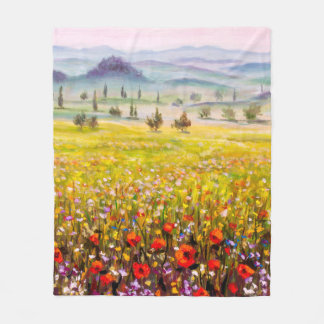 Kunstwerk Italienische Zypressenlandschaft mit m Fleecedecke