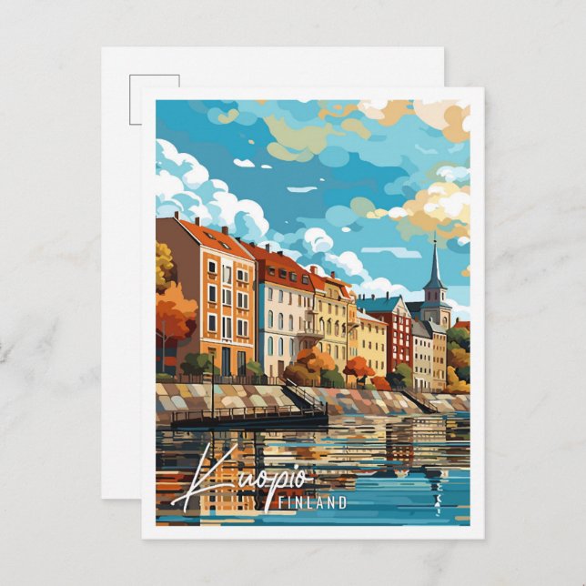 Kuopio Finland Vintage Illustration Postkarte (Vorne/Hinten)