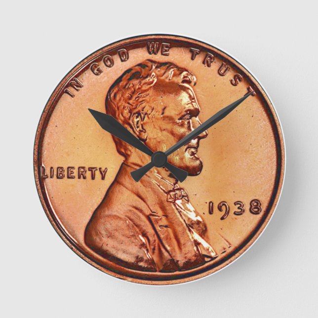 Kupfer 1938 Abraham Lincoln penny, ein Cent Round Runde Wanduhr (Vorderseite)