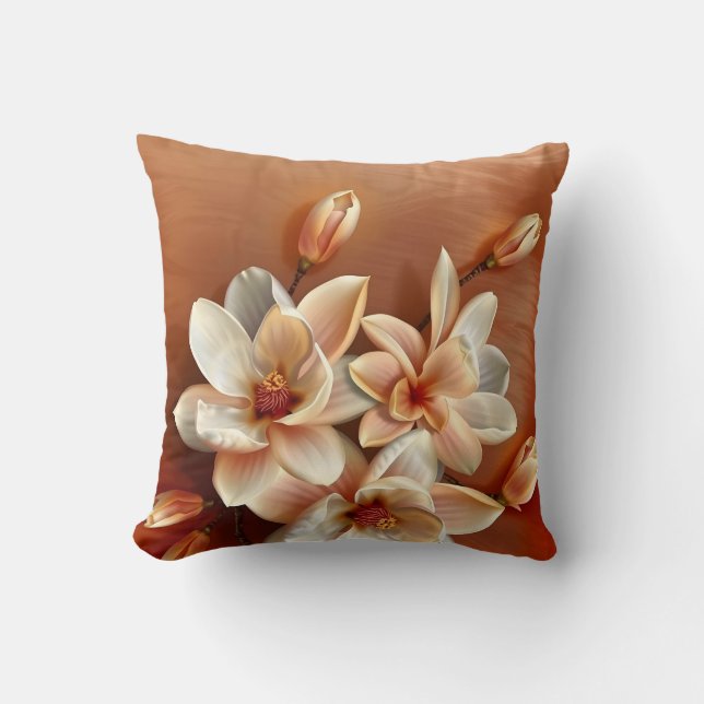 Kupfer 3 D Magnolia Blume Kissen (Vorderseite)