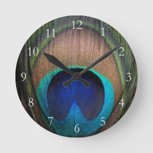 Kupfer/Aquamarin/Blue Pfau Feather Runde Wanduhr