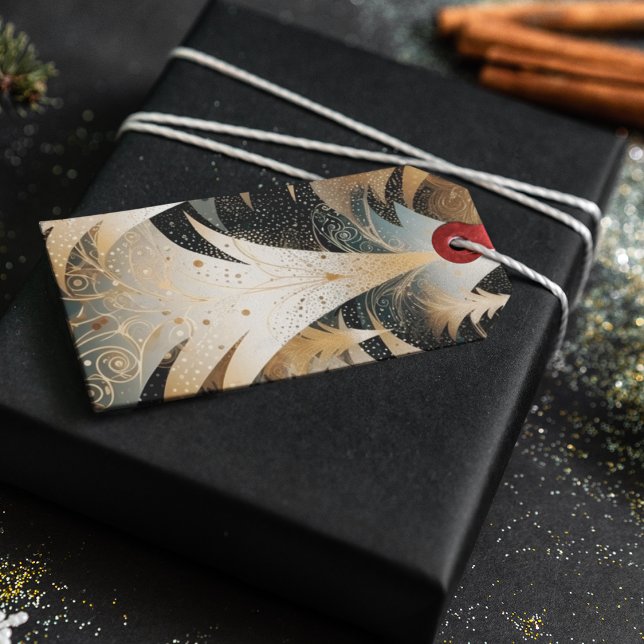 Kupfer-Bäume in einem Waldmuster Geschenkanhänger (Copper and gold whimsical and fun holiday gift tag for Christmas presents. )