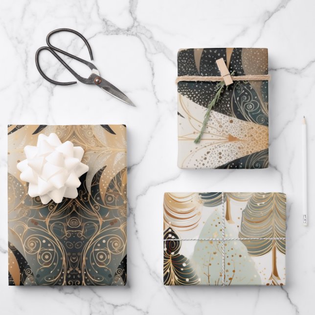Kupfer-Bäume in einem Waldmuster Geschenkpapier Set (Vorderseite)