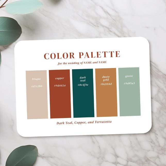 Kupfer, Beige und Aquamarine Farbpalette für die H Begleitkarte (Teal and Copper Wedding Colors - Coordinate Your Wedding With Palette Swatch Cards)