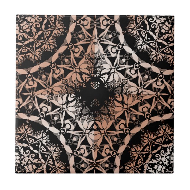 Kupfer Black Mandala Pattern Fliese (Vorderseite)