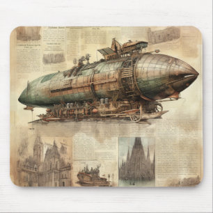 Kupfer Blau Grau Steampunk Luftschiff Vintage Kuns Mousepad