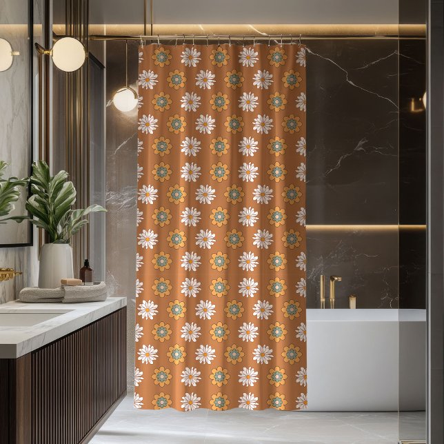 Kupfer-Blumen-Vorhang Pastell Boho Badezimmer Duschvorhang (Copper Floral Curtain Pastel Boho Bathroom)