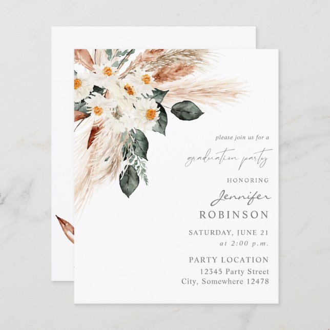 Kupfer Boho Pampas Floral Graduation Party (Vorne/Hinten)