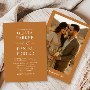 Kupfer Bronze Boho Minimalistische Foto Hochzeit Einladung