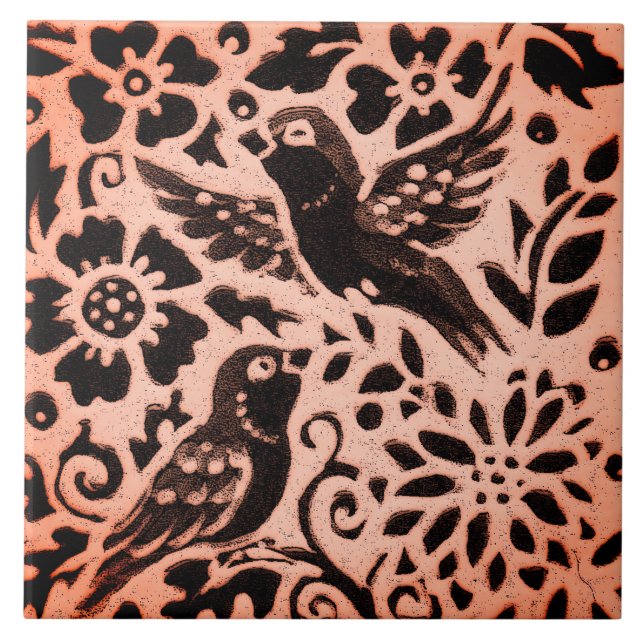 Kupfer Brown Woodland Bird Floral Leaf Fall Trivet Fliese (Vorderseite)